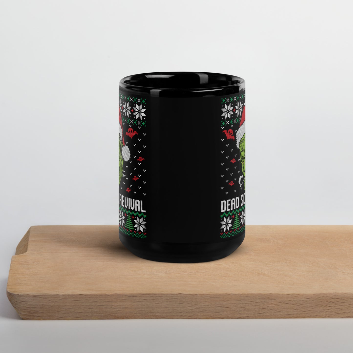 Dead Soul Revival Black Glossy Mug with Frankenstein