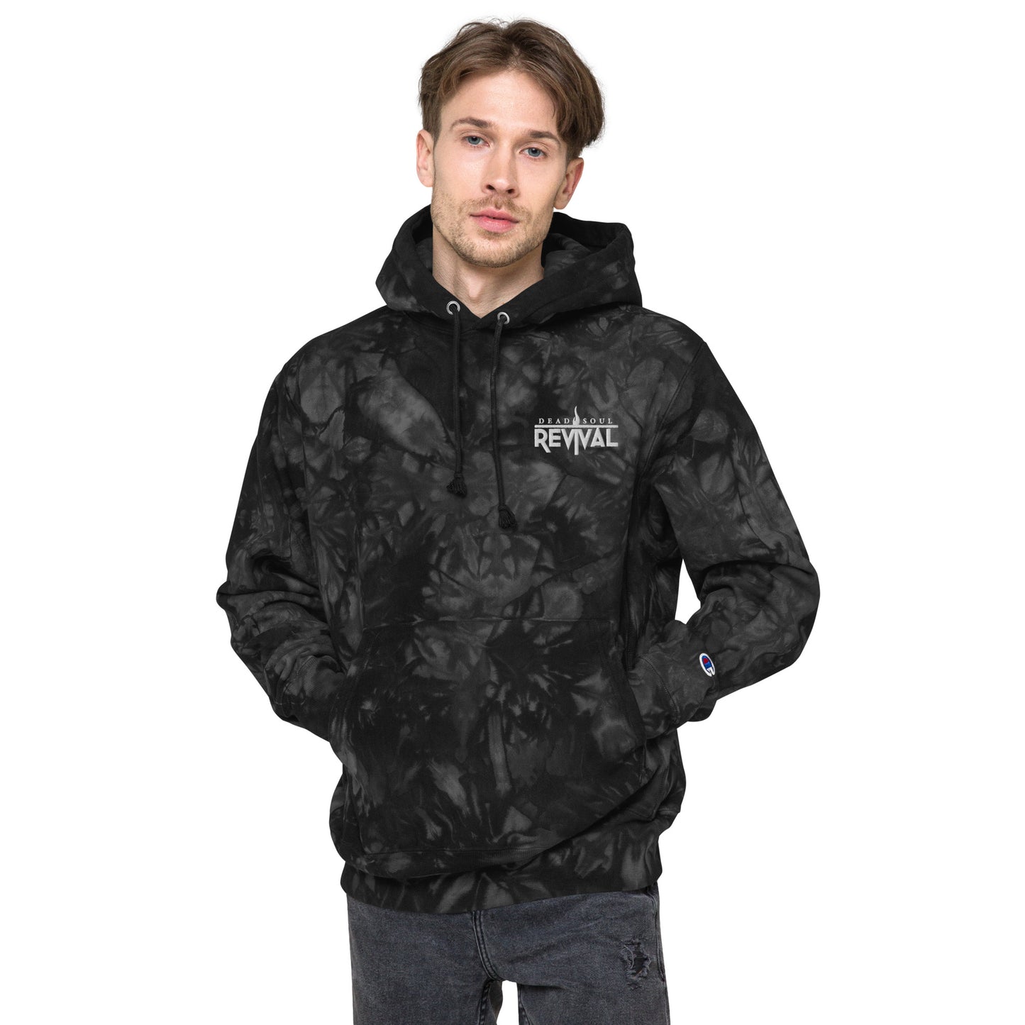 Unisex Champion tie-dye hoodie with logo