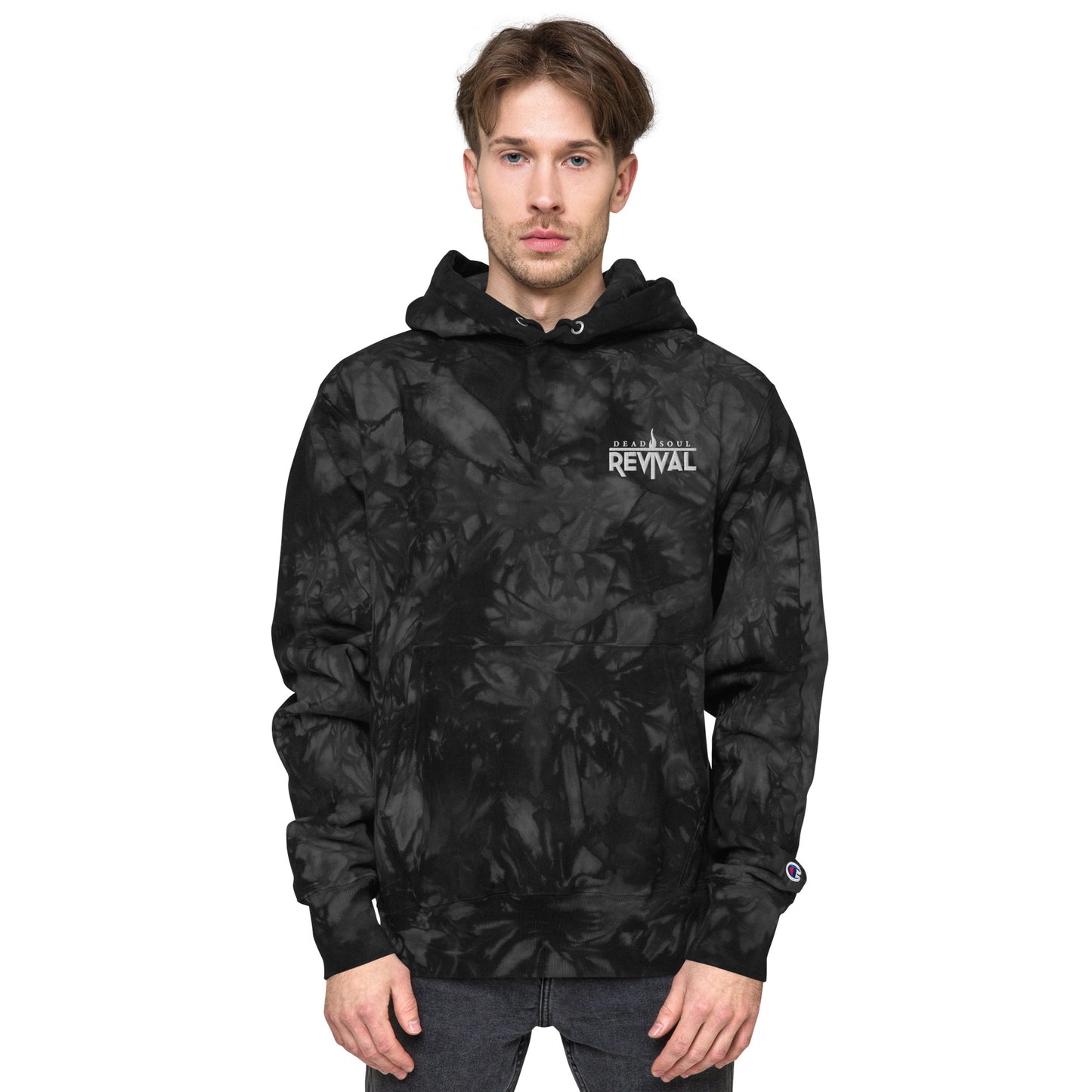 Unisex Champion tie-dye hoodie with logo