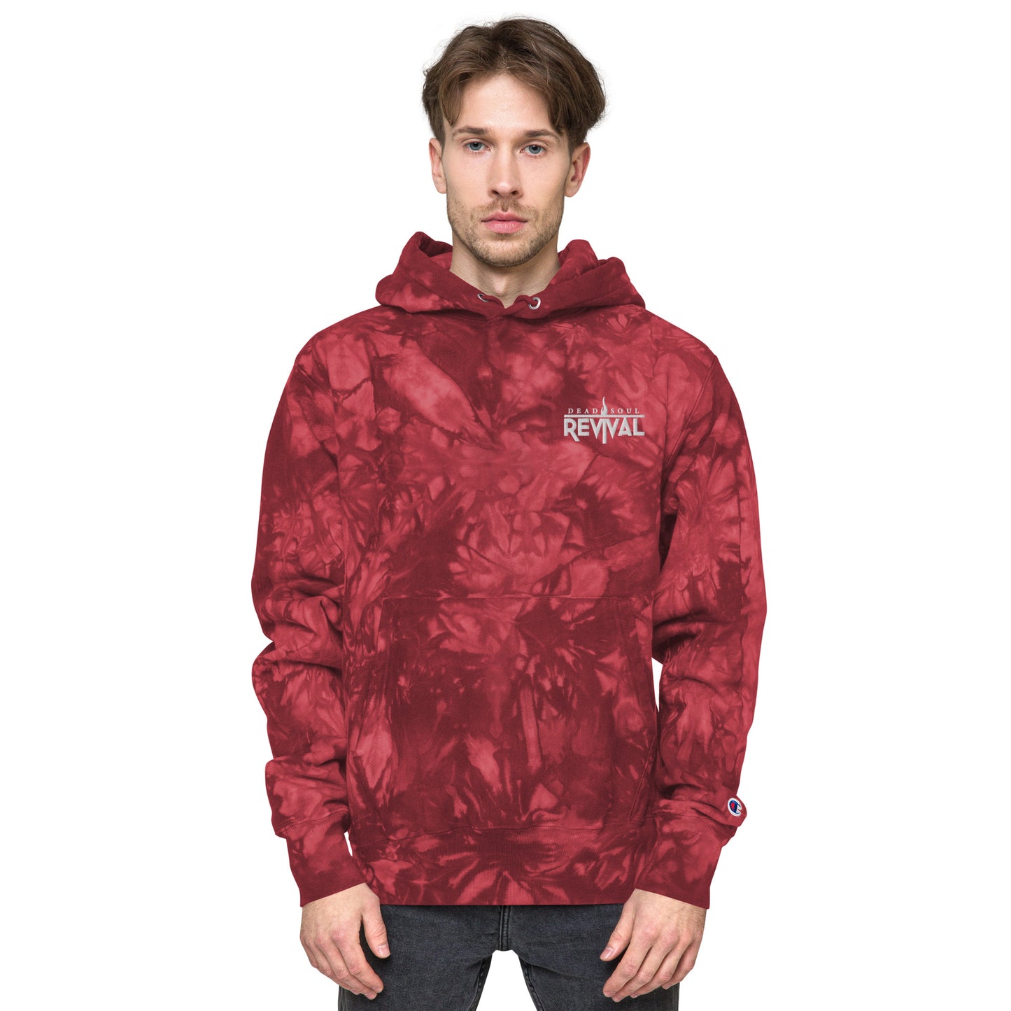 Unisex Champion tie-dye hoodie with logo