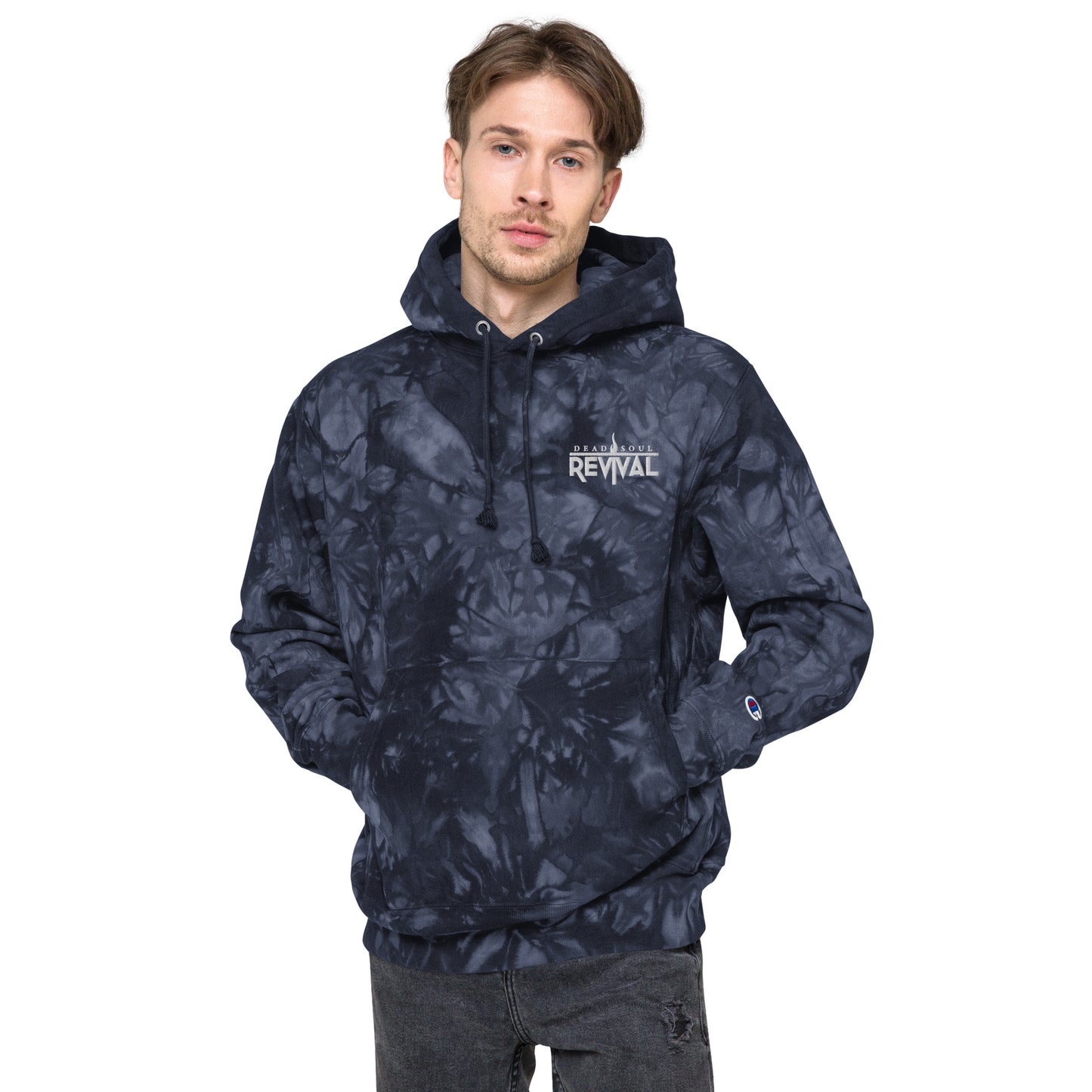 Unisex Champion tie-dye hoodie with logo