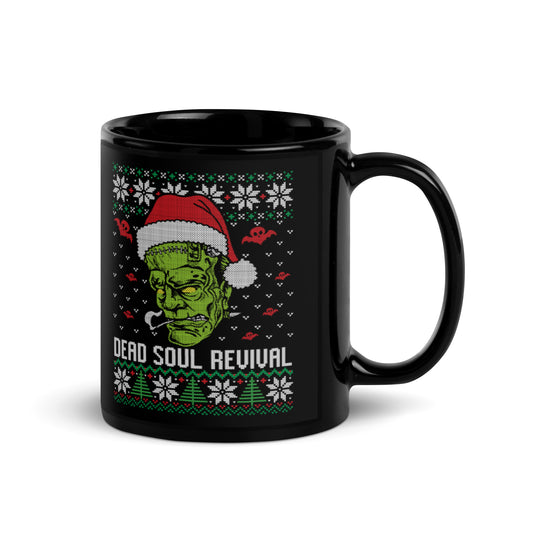 Dead Soul Revival Black Glossy Mug with Frankenstein